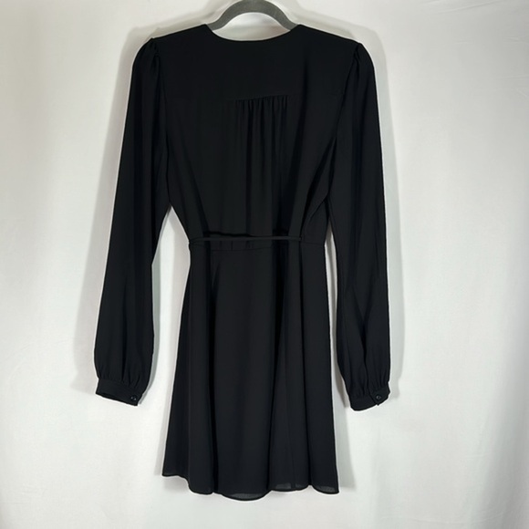 Sunday Best Black Chiffon Long Sleeve Front Wrap Dress Size 6 - Picture 8 of 10